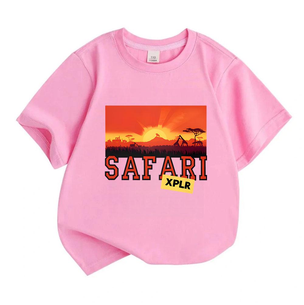 Kids Boys Girls Crew Neck Short Sleeve 100% Cotton T-Shirt, African Safari Savannah Sunset Graphic Casual Tees for Children Summer Soft Breathable Top