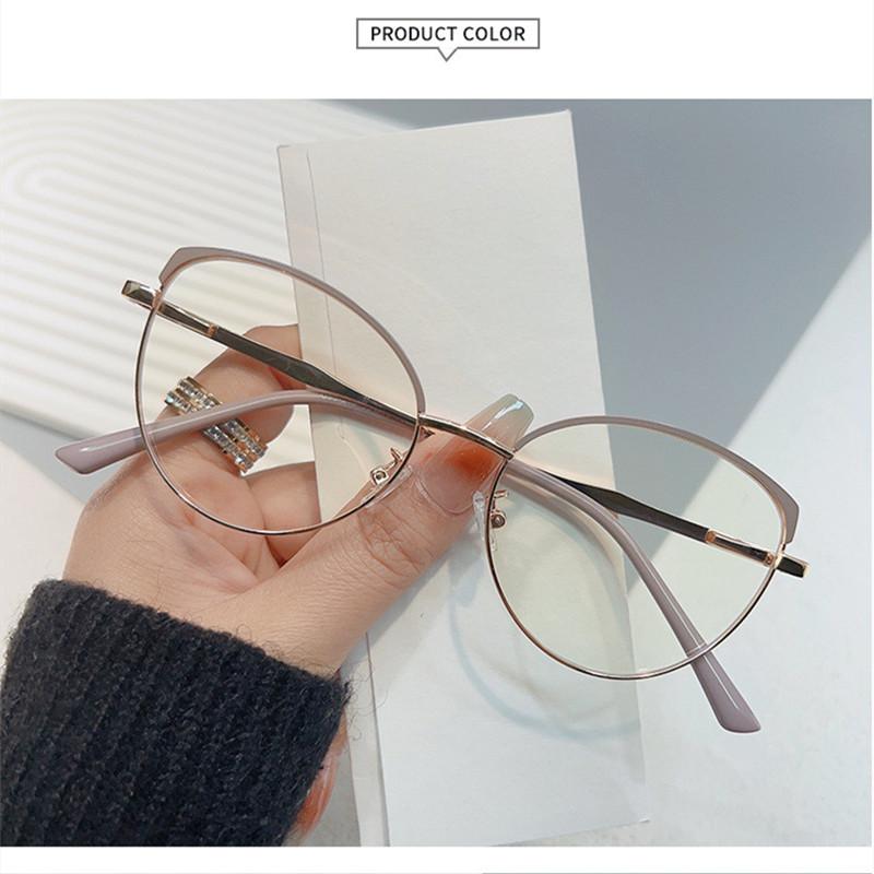 

Дизайн бренда Ретро Круглые Кошачий глаз Металлическая оправа для девочек Фотохромные Анти-синий свет Компьютерные Женские Очки для чтения Диоптрии 0 ~ +6 +6.0