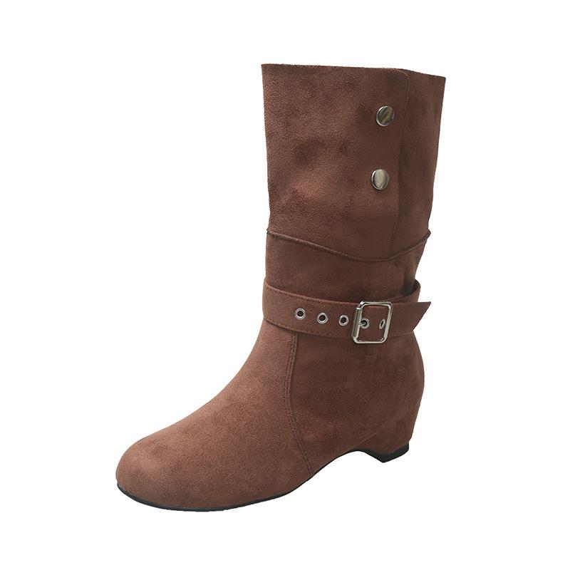 Suede retro belt buckle thick heel western cowboy boots women's spring and autumn new fashion versatile fashion boots