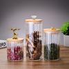 New Striped Glass Sealed Jar Creative Pull Ring Elk Head Bamboo Cover Storage Jar Tea Candy Storage Jar
