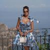 Summer 2025 Sexy A-Line Lace-up Print Dress - Vacation Style, Slimming Fit for Women
