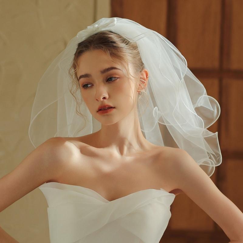 Bowknot Veil for Bride Bridesmaids Wedding Ceremony Veil Wedding Dress Headpiece for Bachelorette Party Bridal Shower