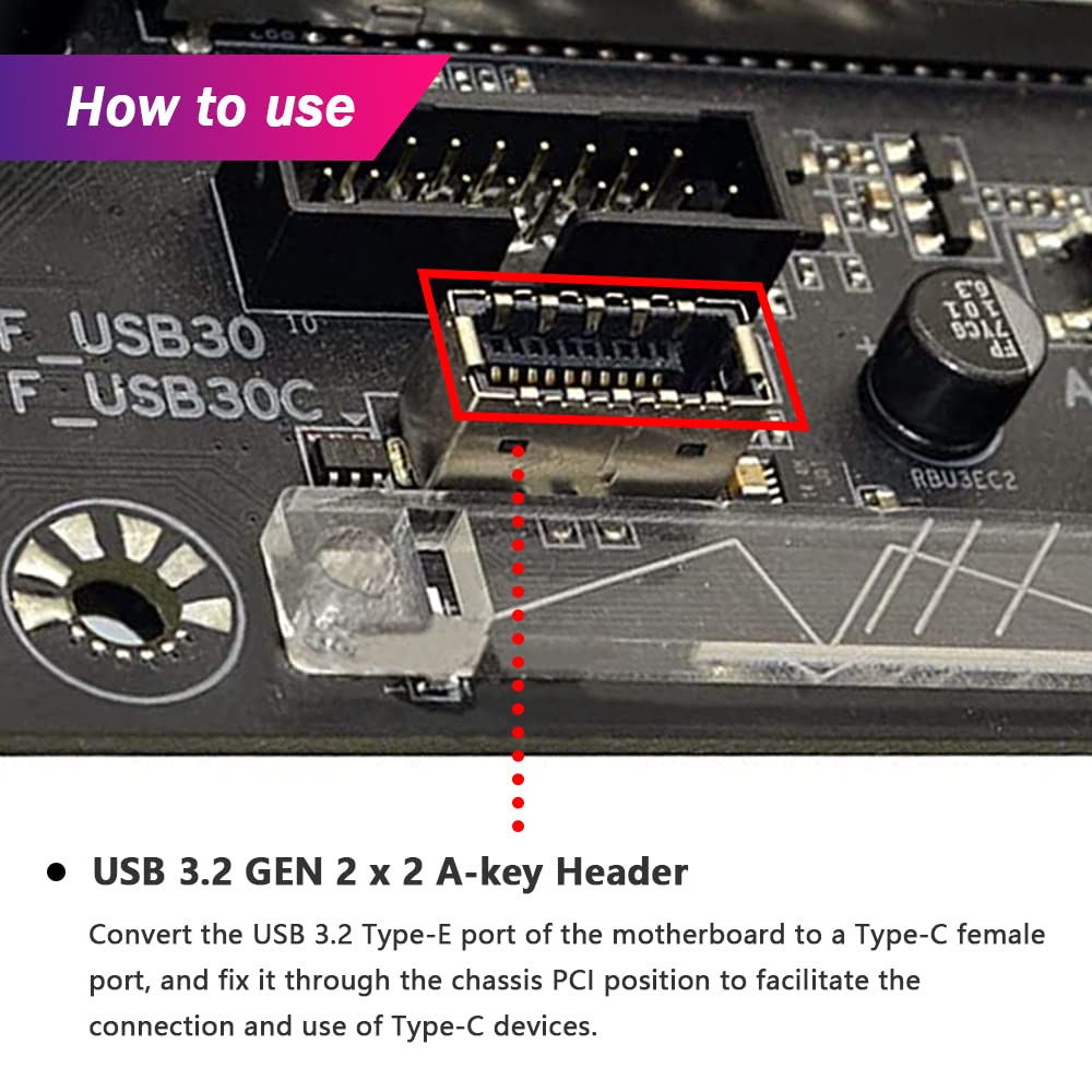 20Gb USB 3.2 Gen 2x2 USB-C Frontpanel Typ-C Adapter, Motherboard Header Verlängerungskabel, USB-C zu USB3.2 Typ-E Key-A 20-Pin