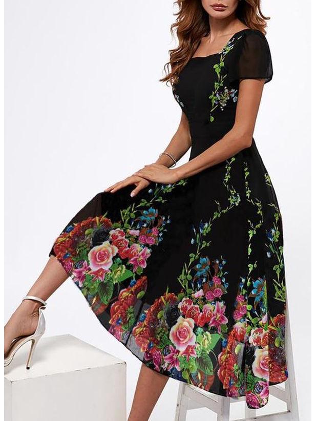 

Женское платье с квадратным вырезом, короткими рукавами и разноцветным принтом, в наличии Medium