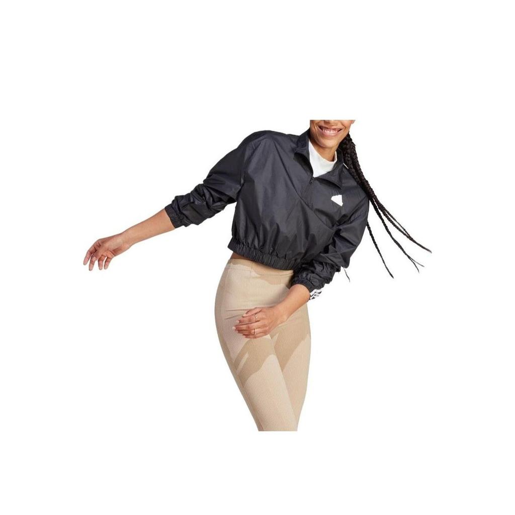 Adidas Elastic Hem Casual Half-Zip Knit Jacket Women Jackets Black IB4153