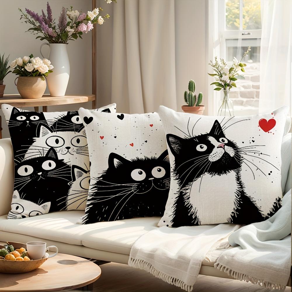 45x45cm Black and White Cat Pillowcase Polyester Cute Cartoon Home Decoration