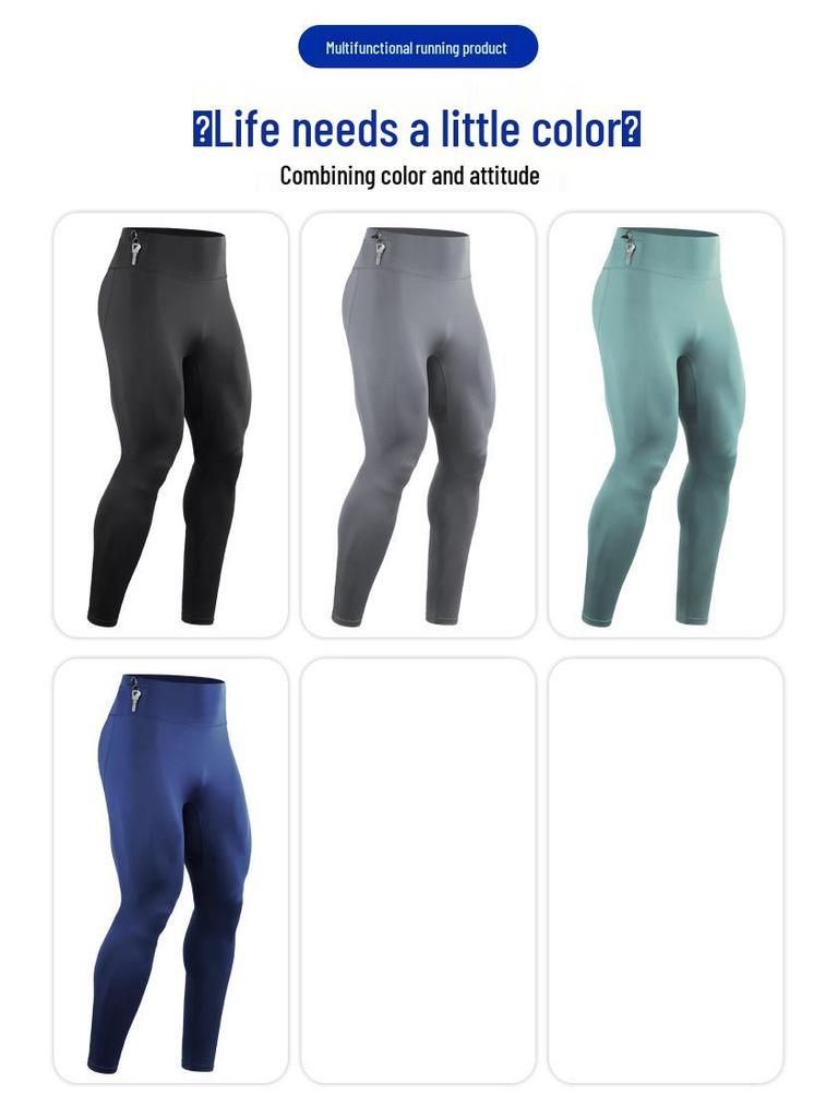 Men's High Waist Zipper Skinny Leggings for Running, Yoga, and Fitness - Warm, Elastic, Autumn/Winter Base Layer Pants