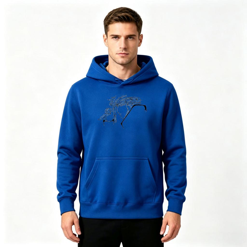 Men's Pullover Hoodie, Sketch Art Print Casual Long Sleeve Hooded Sweatshirt for Daily Wear