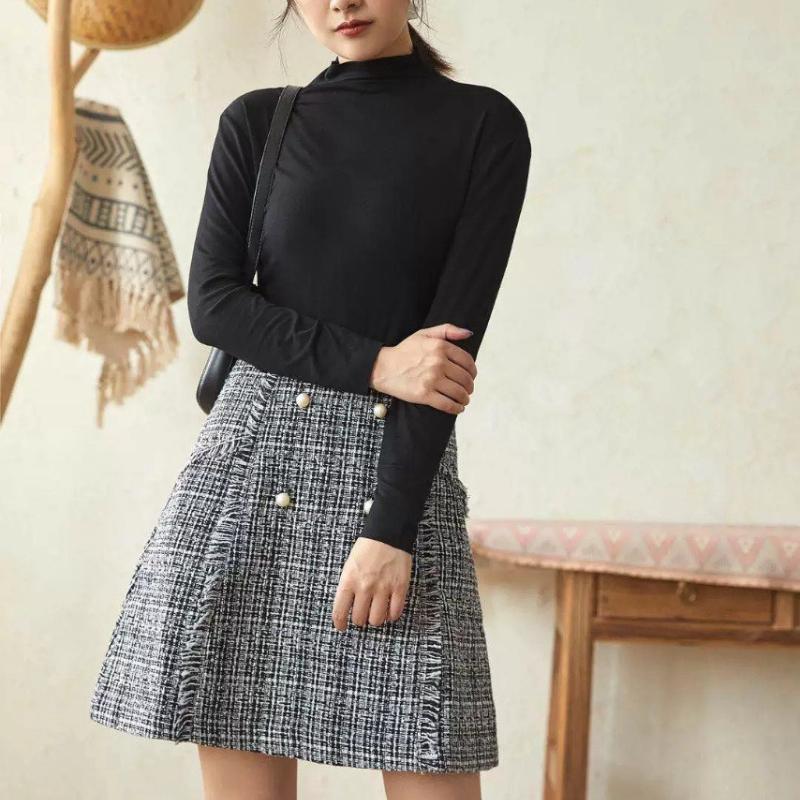 Women's Basic Half-High Neck Base Layer Top Slim Fit Long Sleeve T-Shirt Inner Wear