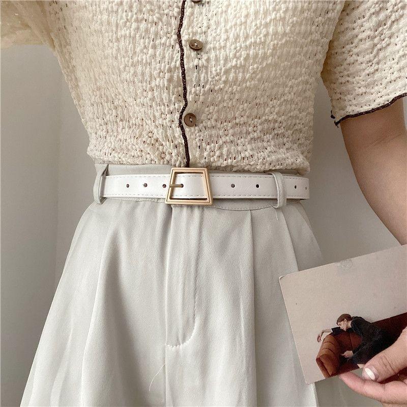 

Fashionable Womens Summer Denim Trousers With Versatile Pu Strap And Gold Design Buckle 2.3cm Gold White