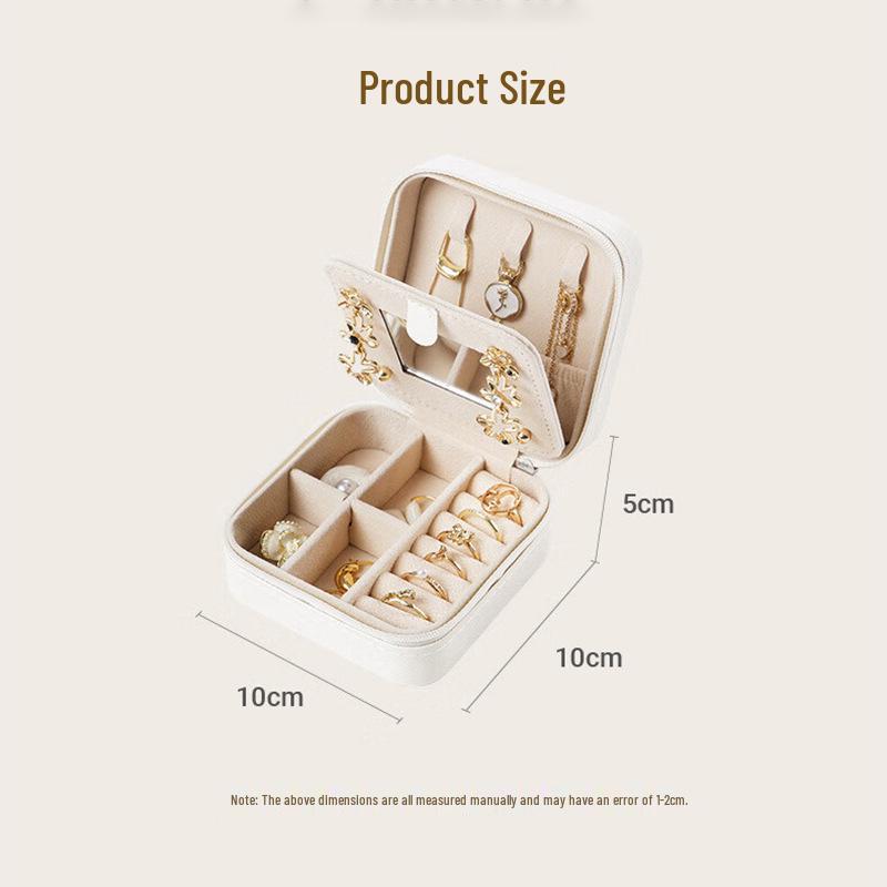 High-End Jewelry Storage Box with Mirror Pattern for Rings, Earrings, Necklaces - Women's Zipper Style Organizer.