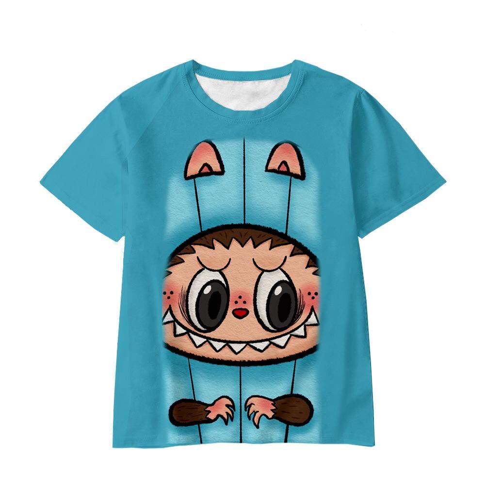 Labubu T-shirt Short-sleeved Male and Female Student Wear Cartoon 3D Printing Tide Top
