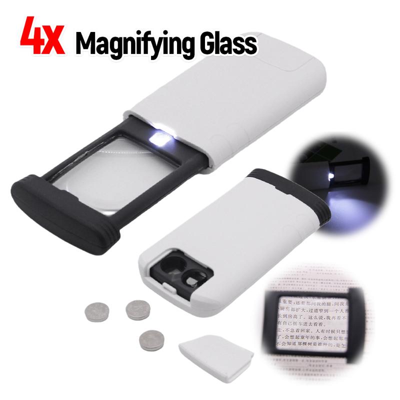 Pull-Out Magnifying Glass Handheld Portable Magnifier with 1 LED Light 4x Magnifying Tools for Reading Jewelry/Antique Appraisal