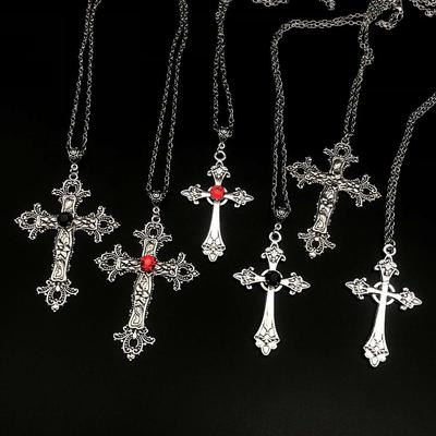 Große detaillierte Juwelen-Halskette mit Kreuzbohrer-Anhänger, silberfarbener Gothic-Punk-Schmuck, modischer Charme, Statement-Damen-Geschenk