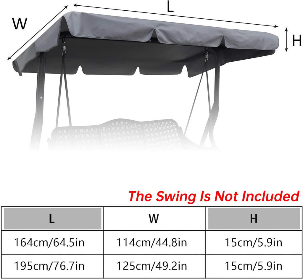 Universal Replacement Canopy for 2/3-Seater Garden Swing Chair Waterproof & UV-Resistant Cover Awning for Patio Porch Backyard