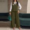 ZANZEA Women Stripe Splice Long Sleeve Blouse And Long Pants Casual Two Piece Suit Sets