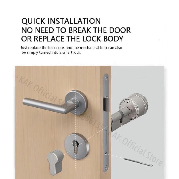 KAK Tuya APP Fingerprint Cylinder Smart Door Lock Electronic Digital Password Code Lock Keyless Remote Control Lock Hardware