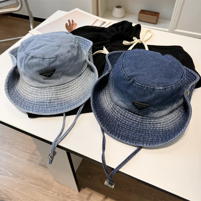 Washed Denim Outdoor Hiking Hat Women Hiking Big Head Circumference Bucket Hat Sunshade Sunscreen Western Denim Hat