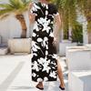 Women Summer Floral Dress Short Sleeve Beach Dress With Pockets Casual V-Neck Split Long T-Shirt Dress Travel Vacation