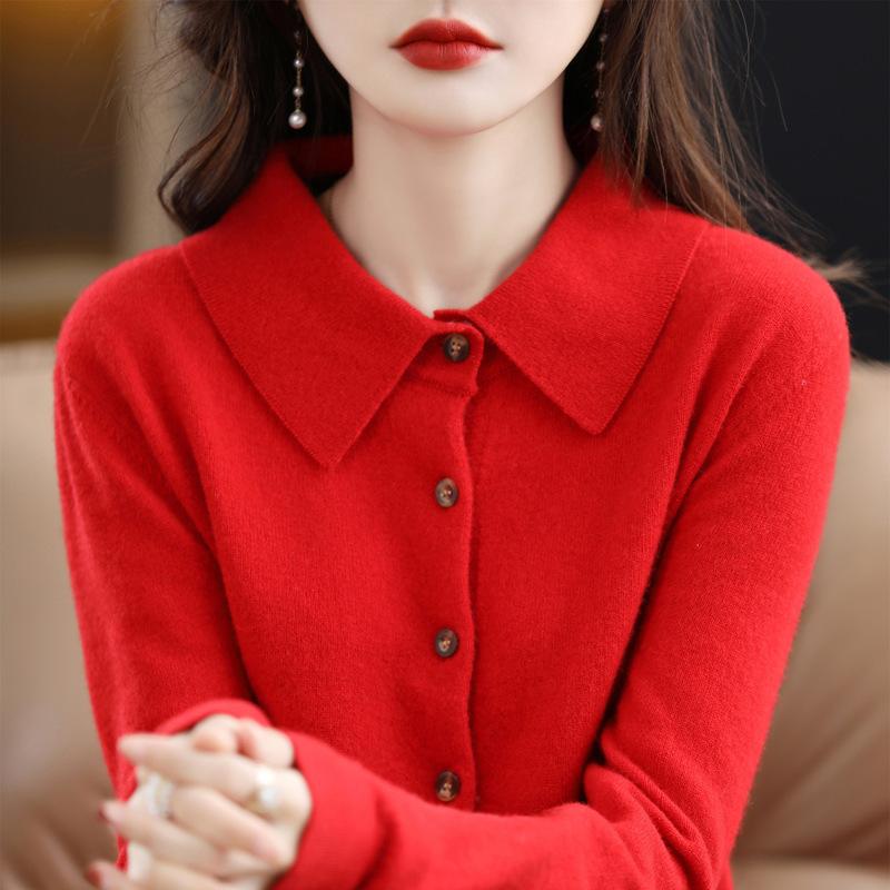 Sweater Cardigan Wool Blend Autumn and Winter Women's New Loose Polo Lapel Tops Knitted Cardigan