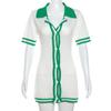 Women's Fashion Casual Knit Rib Dress Short Sleeve Hip Button Waist Skirt