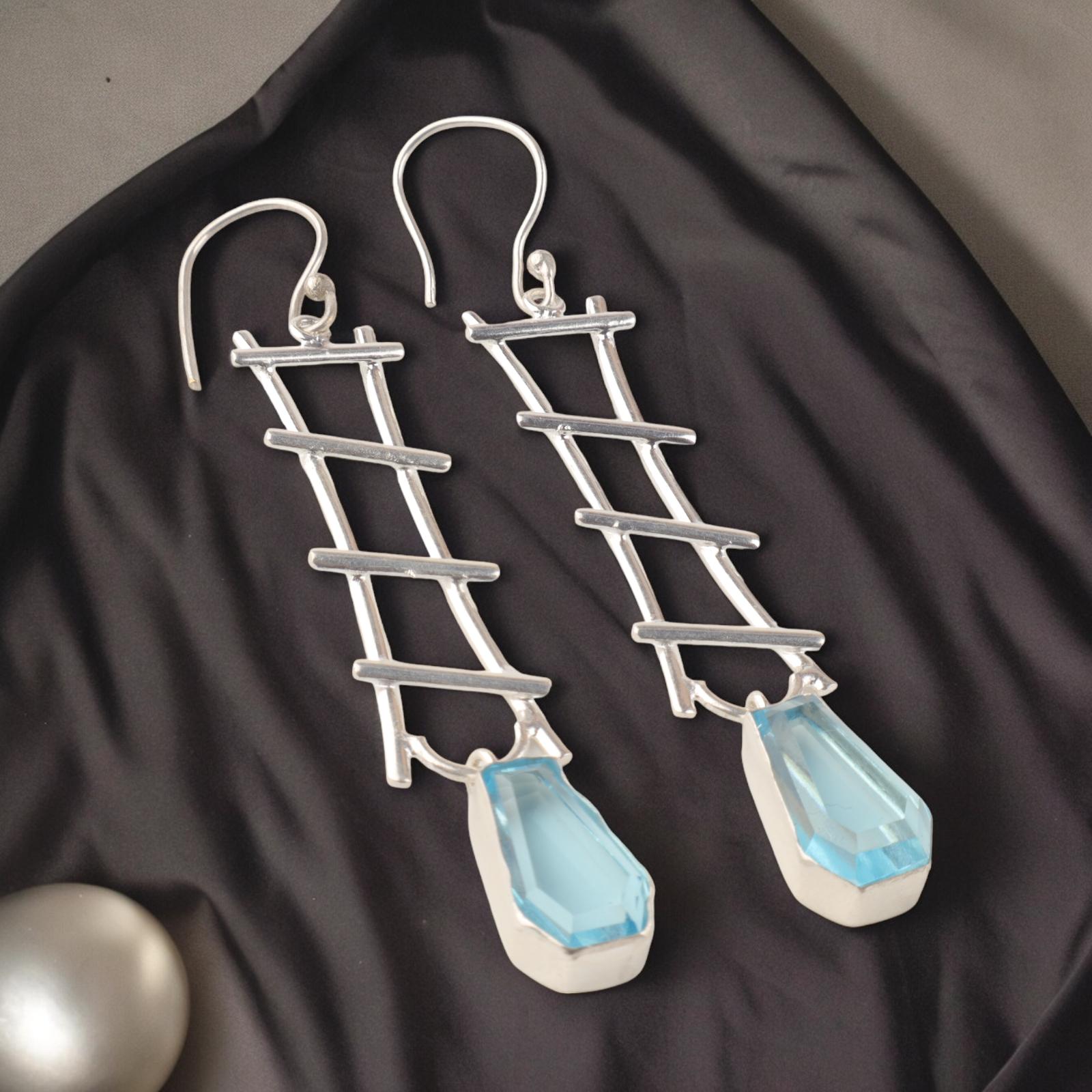 

Небесно-голубой топаз драгоценный камень 925 стерлинговое серебро ювелирные изделия ручной работы серьги 3,33 EE-133-5