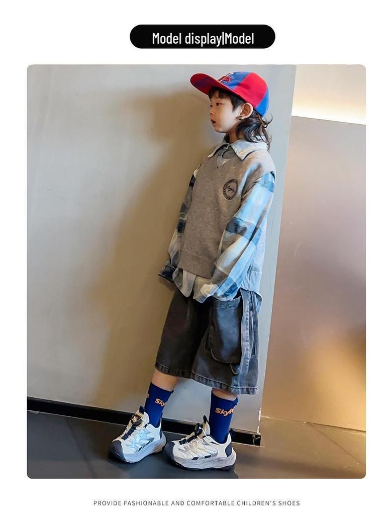 Kids' 2026 Spring/Autumn Sports Shoes: Boys' Rotary Buckle & Girls' Breathable Mesh Running Sneakers