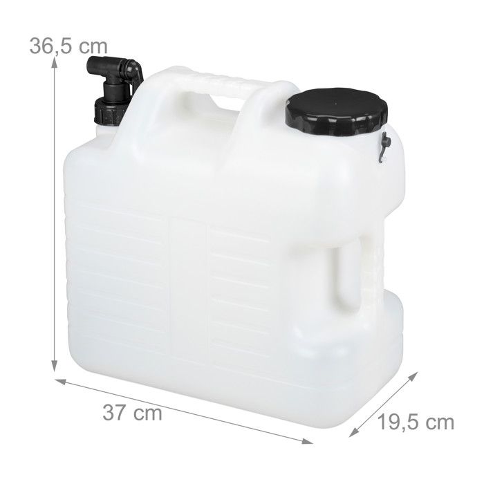 Relaxdays jerrican d’eau avec robinet, plastique sans bpa, grande ouverture, poignée, 20 litres, noir et blanc