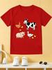 Cartoon Farm Animal Group Tee Cow Pig Chicken Duck Graphic Print Boys Girls Family Matching Polyester Short Sleeve Children Tshirt
