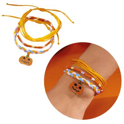 Bracelet d'Halloween Multicouche Perlé avec Breloque Citrouille Fantôme Perles de Riz Colorées Bijoux Ajustables Empilables Pour Femmes Filles