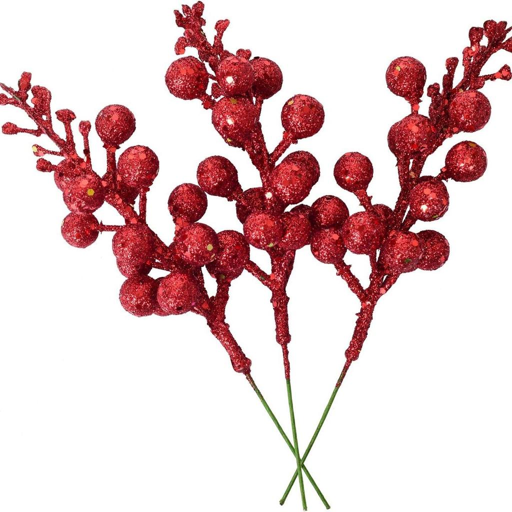 Christmas Gold Powder Fruit String Decoration: 15/7 Head Options, Multi-Color, Non-Shedding Branch Inserts for Indoor/Outdoor Trees