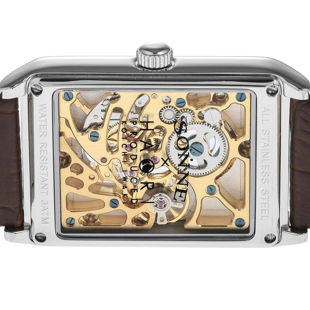Sonne Men's 41mm Watch H021SSZBR with Silver Dial, Stainless Steel, and Hand-Wound Movement, Brown