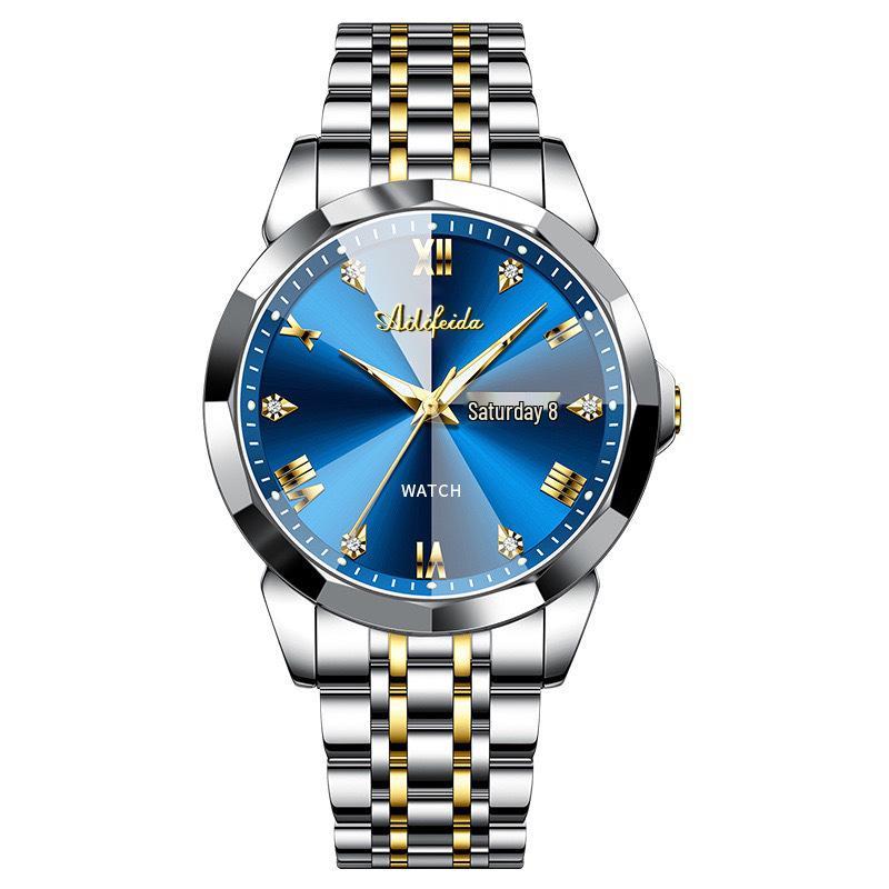 Aili Feida Men's Quartz Watch - Diamond Mirror, Waterproof, Luminous, Calendar, Fashionable