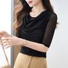 Summer Mesh Women T-shirt New 2025 Short-sleeved Stylish Solid Color Versatile Elegant Top