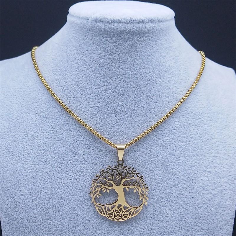 The Tree of Life Necklace Titanium Steel Pendant Versatile Snake Bone Chain
