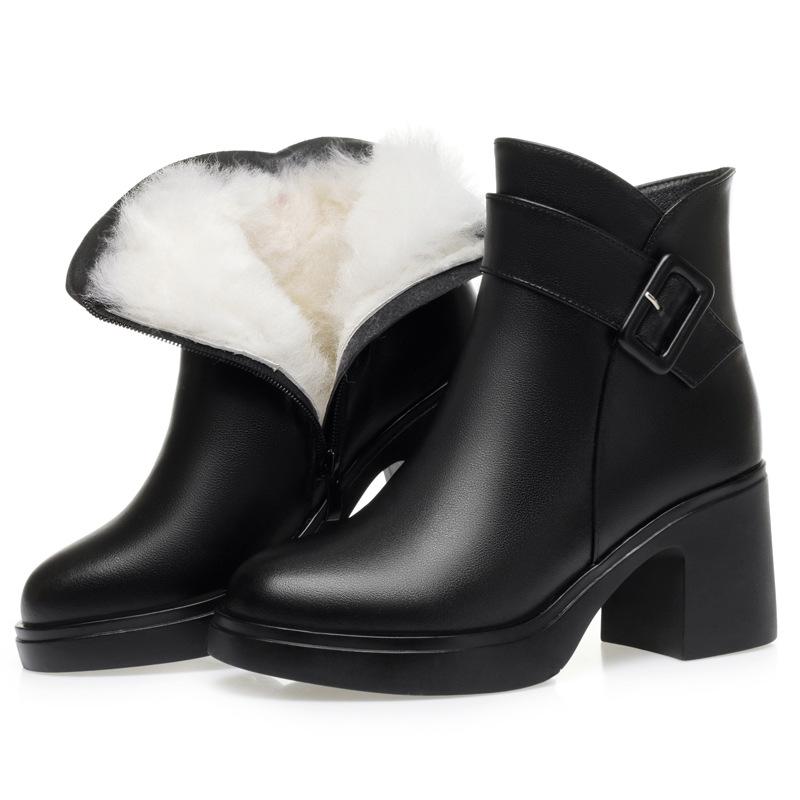 7cm Fashion Elegant Block High Heels Shoes Fur Boots Winter 2025 Med Block Heels Genuine Leather Boots Wool Ankle Botas 34 4359₽