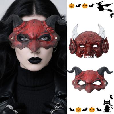 Cattle Halloween Mask PU Leather Cosplay Masquerade Simulation Headgear Goat Horn Mask  Festival