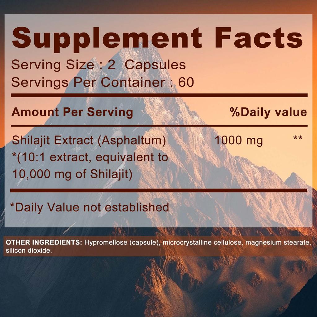 Pslalae All-Natural Shilajit Softgels, 10000 Mg Per Serving, Enhances Memory and Supports Immunity.
