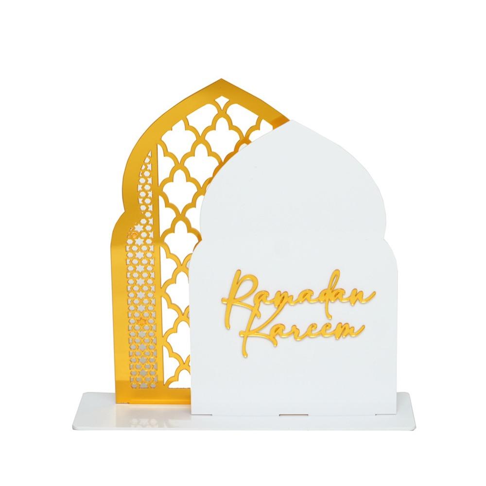 

Hollow Castle Ramadan Ornaments Acrylic Gold Black Eid Mubarak Decorations Desktop Ornament DIY Ramadan Kareem Decor
