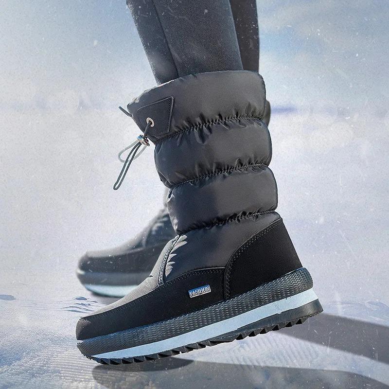Winter thick women's snow boots Warm Plush Mid-calf Boots Non slip Waterproof  Platform Snow Boot Casual Female White shoes