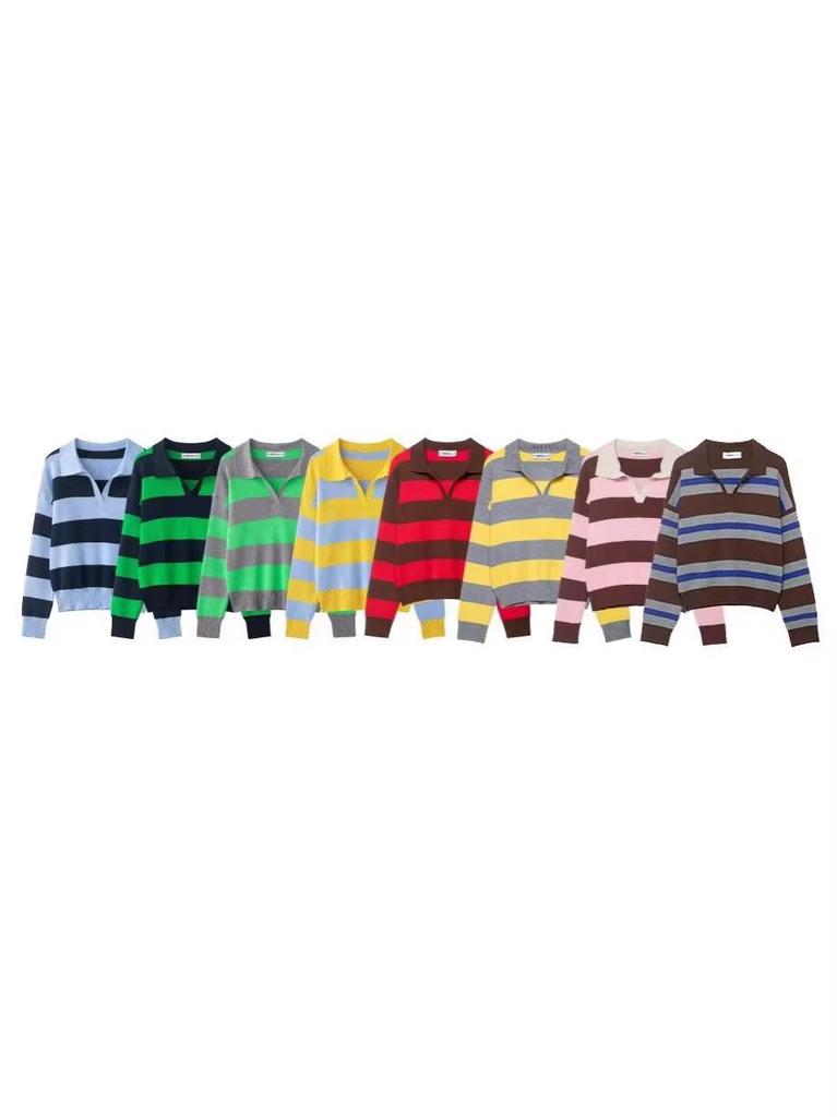 Maglione Polo a Righe in Maglia Stile Chic Francese da Donna - Top Autunno/Inverno