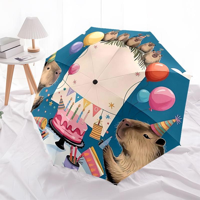Capybara Themed Travel Umbrella-8 Ribs Automatic Opening and Closing, Portable Folding Design, Compact and Stylish Umbrella Suitable for Out