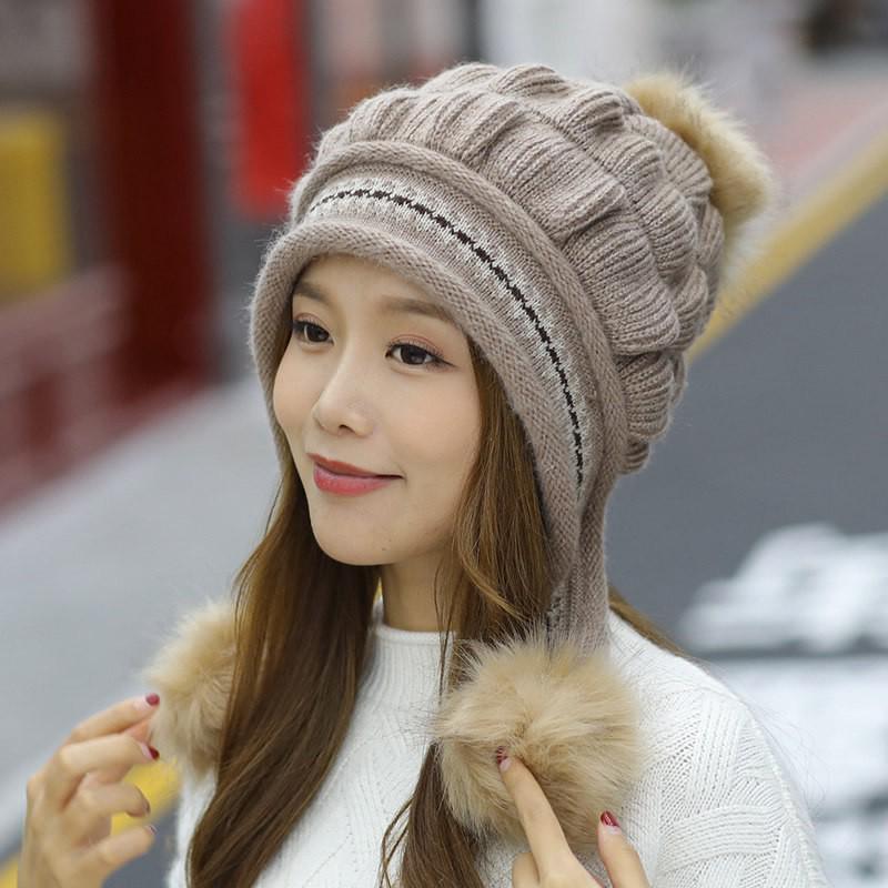 Women's Trendy Korean Style Knit Hat with Ear Protection - Warm, Versatile, Fashionable, Plus Velvet, Plus Thick, Perfect for Autumn and Winter