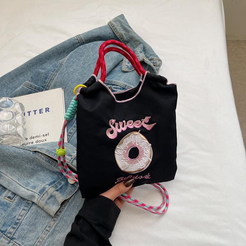 Embroidered Donut Nylon Fashionable Mini Commuting Bag, One Shoulder Crossbody Bag чёрный