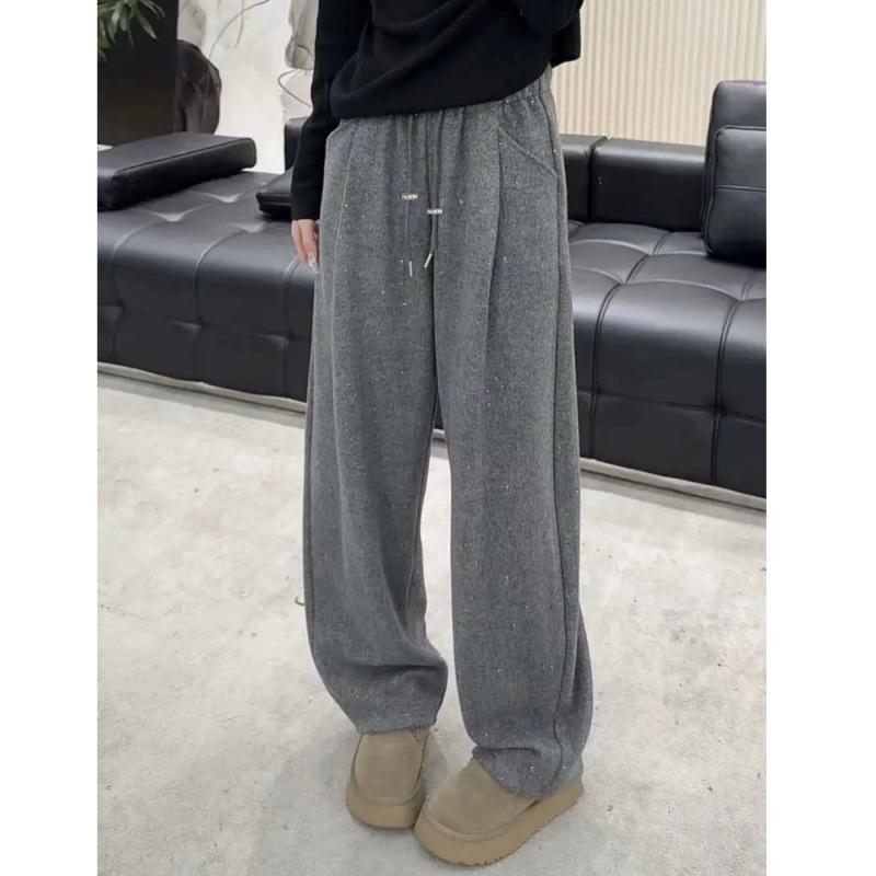 

High-Waisted Silver Sparkle Maternity Sweatpants - Plus Velvet, Loose Fit, Autumn/Winter Sportswear XL