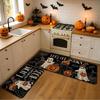 Halloween Kitchen Mat Set Black Gold Stripe Pumpkin Boo Runner Mat Entryway Holiday Home Decor Aesthetic Art Cute