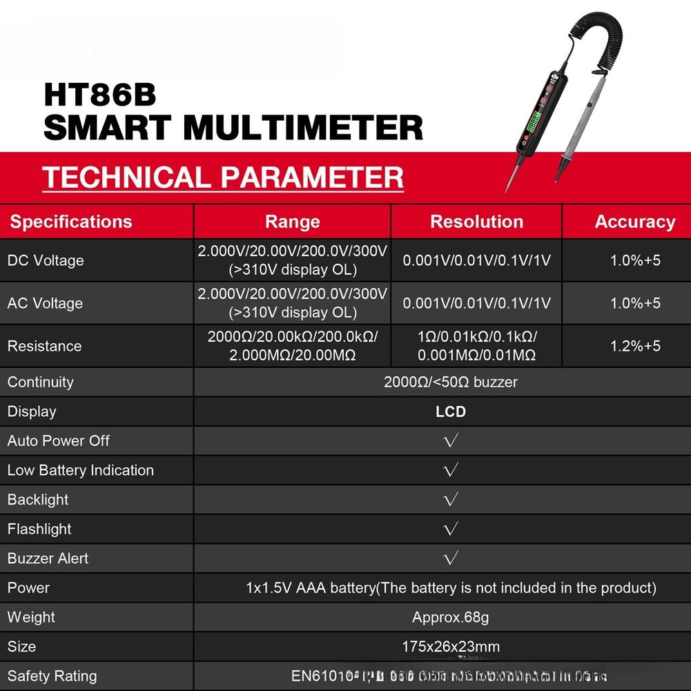 Digital Voltage Tester Pen Multimeter Smart Identification 0.8-300V For Car Circuit Continuity Check Ammeter Device