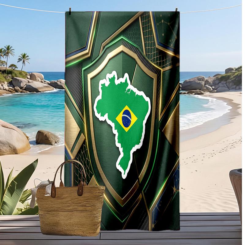Brasilien Fußball Druck Strandtuch Schnelltrocknend Super Saugfähig Weiches Badetuch zum Schwimmen Strand Reisen Fan Souvenir Geschenk