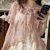 Sommer Japanisch Elegant Vintage Lolita Bluse Damen Gothic Retro Rüschen Hasenohr Kurzes Hemd Kawaii Süß Chiffon Dünne Oberteile