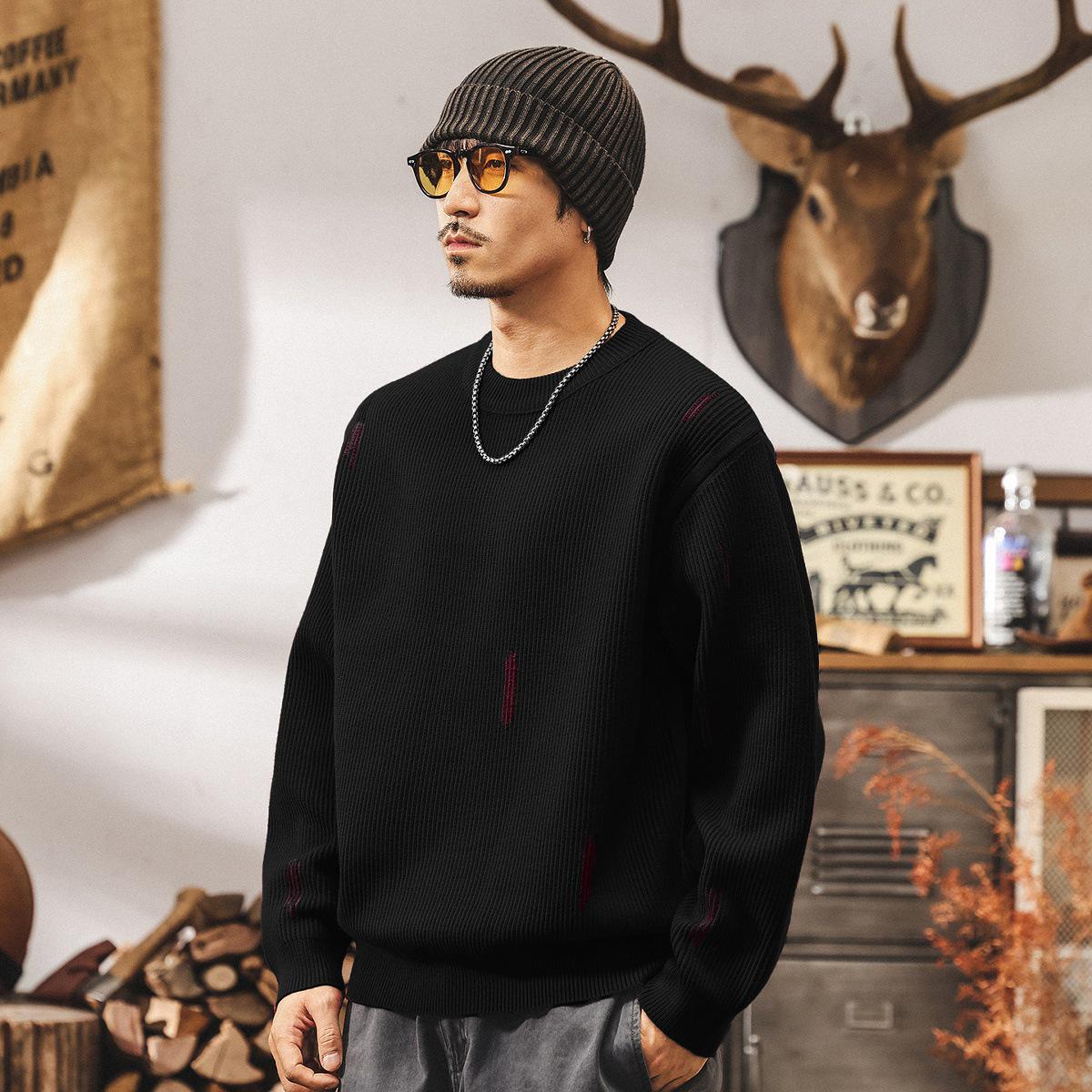

Men s American Heavyweight Retro Bordeaux Sweater - Autumn 2025 Knitwear Collection M (100-125 jin) чорний